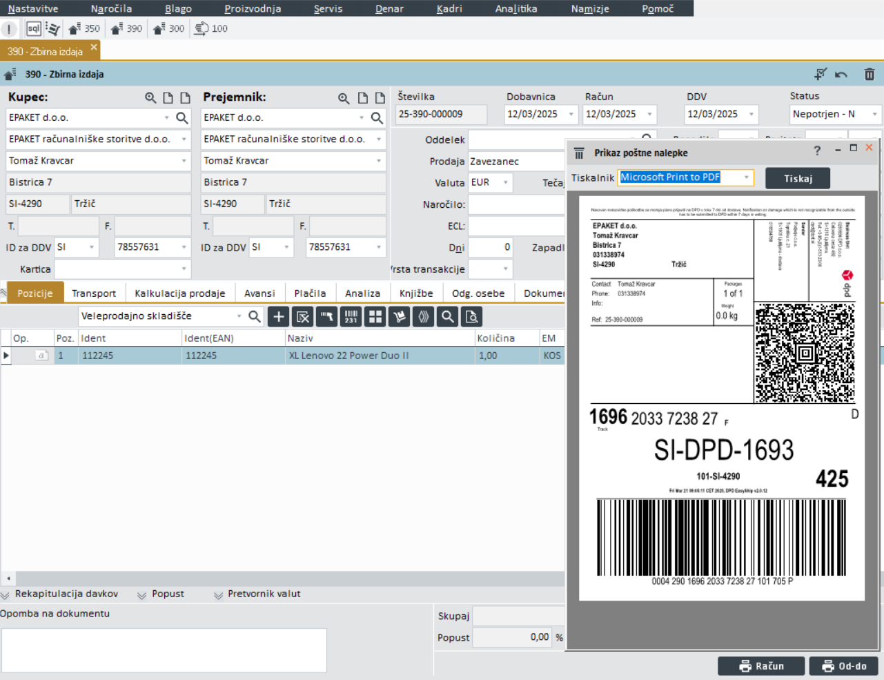 Spremnica DPD na PANTHEON maski PanDistro