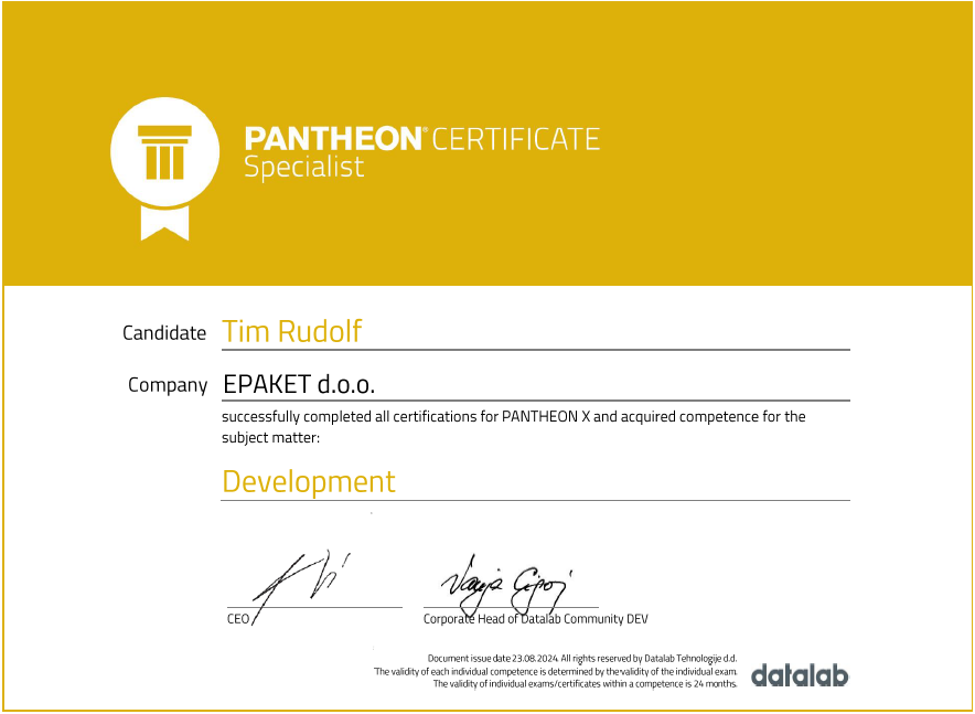 Datalab PANTHEON Certifikat TR